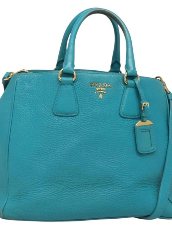 Prada Handbags - PRADA Hand Bag Leather 2way Green Gold Auth 139193